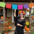 dekoracja na halloween girlanda papierowa baner kolorowe czaszki dia de los muertos 2 2 m
