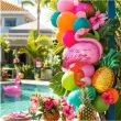 dekoracja na hawajskie party balon foliowy flaming rozowy