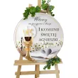 dekoracja na komunie drewniana tablica powitalna kielich z biblia personalizacja ozdoba sali