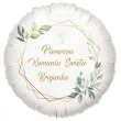 dekoracja na komunie personalizowany balon foliowy mietowa geometria imie bialy 18 rnd