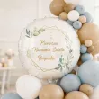 dekoracja na komunie personalizowany balon foliowy mietowa geometria imie bialy 18 rnd