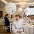 dekoracja na komunie personalizowany balon foliowy mietowa geometria imie bialy 18 rnd