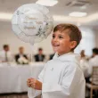 dekoracja na komunie personalizowany balon foliowy mietowa geometria imie bialy 18 rnd