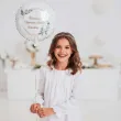 dekoracja na komunie personalizowany balon foliowy mietowa geometria imie bialy 18 rnd