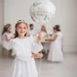dekoracja na komunie personalizowany balon foliowy mietowa geometria imie bialy 18 rnd
