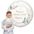 dekoracja na komunie personalizowany balon foliowy mietowa geometria imie bialy 18 rnd