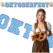 dekoracja na oktoberfest baner papierowy napis niebieska krata girlanda ozdoba 2 m