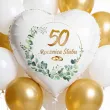 dekoracja na rocznice slubu zlote gody balon foliowy serce liczba 50 bialy 18 hrt