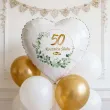 dekoracja na rocznice slubu zlote gody balon foliowy serce liczba 50 bialy 18 hrt