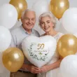 dekoracja na rocznice slubu zlote gody balon foliowy serce liczba 50 bialy 18 hrt