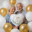 dekoracja na rocznice slubu zlote gody balon foliowy serce liczba 50 bialy 18 hrt