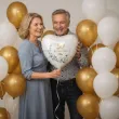 dekoracja na rocznice slubu zlote gody balon foliowy serce liczba 50 bialy 18 hrt