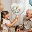 dekoracja na rocznice slubu zlote gody balon foliowy serce liczba 50 bialy 18 hrt