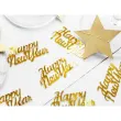 dekoracja na sylwestra nowy rok konfetti happy new year zlote metalizowane 4x2 cm