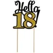 dekoracja na tort hello 18 czarno zlota 19 cm