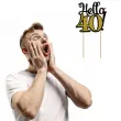 dekoracja na tort hello 40 czarno zlota 19 cm