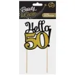 dekoracja na tort hello 50 czarno zlota 19 cm