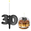 dekoracja na tort swiecznik liczba 30 biala swieczka czarny brokat