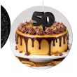 dekoracja na tort swiecznik liczba 50 brokatowa biala swieczka czarny