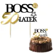 dekoracja na tort topper papierowy bosski 50 latek zloto czarny 16 cm