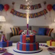dekoracja na tort urodziny kibica fana fc barcelona fontanna raca tortowa pilka nozna 18cm