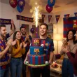 dekoracja na tort urodziny kibica fana fc barcelona fontanna raca tortowa pilka nozna 18cm