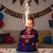 dekoracja na tort urodziny kibica fana fc barcelona fontanna raca tortowa pilka nozna 18cm