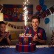 dekoracja na tort urodziny kibica fana fc barcelona fontanna raca tortowa pilka nozna 18cm