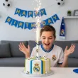 dekoracja na tort urodziny kibica fana real madryt fontanna raca tortowa pilka nozna 18cm