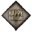 dekoracja na urodziny balon foliowy happy birthdfay czarno zloty matowy 20 sqr