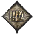 dekoracja na urodziny balon foliowy happy birthdfay czarno zloty matowy 20 sqr
