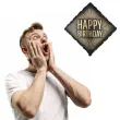dekoracja na urodziny balon foliowy happy birthdfay czarno zloty matowy 20 sqr