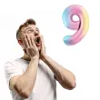 dekoracja na urodziny duzy balon foliowy cyfra 9 teczowa do girlandy jubileusz 39 dgt