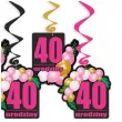 dekoracja na urodziny swiderki wiszace liczba 40 baloniki czarno rozowe 6 szt