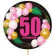 dekoracja na urodziny topper papierowy na tort liczba 50 baloniki czarno rozowy 18 5 x 11 cm