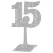 dekoracja numer na stol 15 srebrny brokat 19 cm
