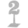 dekoracja numer na stol 2 srebrny brokat 19 cm