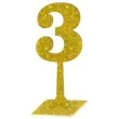 dekoracja numer na stol 3 zloty brokat 19 cm