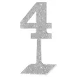 dekoracja numer na stol 4 srebrny brokat 19 cm