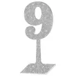 dekoracja numer na stol 9 srebrny brokat 19 cm