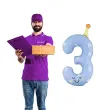 dekoracja prezent na 3 urodziny balon foliowy niebieska wesola cyferka 3 z czapeczka 37 cali