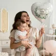dekoracja prezent na chrzest swiety balon foliowy personalizowany serce z imieniem eukaliptus