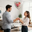 dekoracja prezent na dzien kobiet balon foliowy serce kwiaty bialy 18 hrt