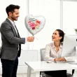 dekoracja prezent na dzien kobiet balon foliowy serce kwiaty bialy 18 hrt