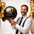dekoracja prezent na urodziny balon foliowy glamour birthday czarny 18 rnd