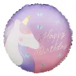 dekoracja prezent na urodziny balon foliowy jednorozec happy birthday rozowy 18 rnd