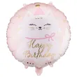 dekoracja prezent na urodziny balon foliowy kotek happy birthday rozowy 18 rnd