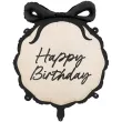 dekoracja prezent na urodziny balon foliowy z kokardka happy birthday kremowo czarny 22 cale