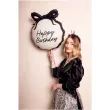 dekoracja prezent na urodziny balon foliowy z kokardka happy birthday kremowo czarny 22 cale