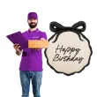 dekoracja prezent na urodziny balon foliowy z kokardka happy birthday kremowo czarny 22 cale